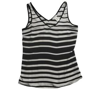 Cache‎ Women's Tank Top Striped Sleeveless V-Neck Blouse Casual Top XS Blk & Wht
